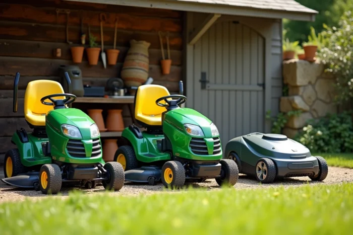 Comparaison de trois types de tondeuses adaptées aux grands terrains de 2500 m² : autotractée, autoportée et robot tondeuse